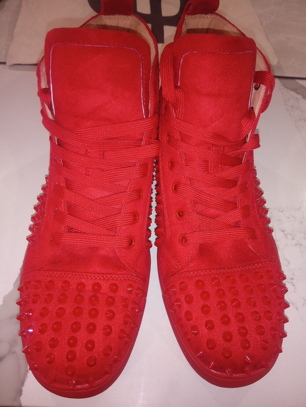Christian Louboutin Red Spiked High Top Sneakers
